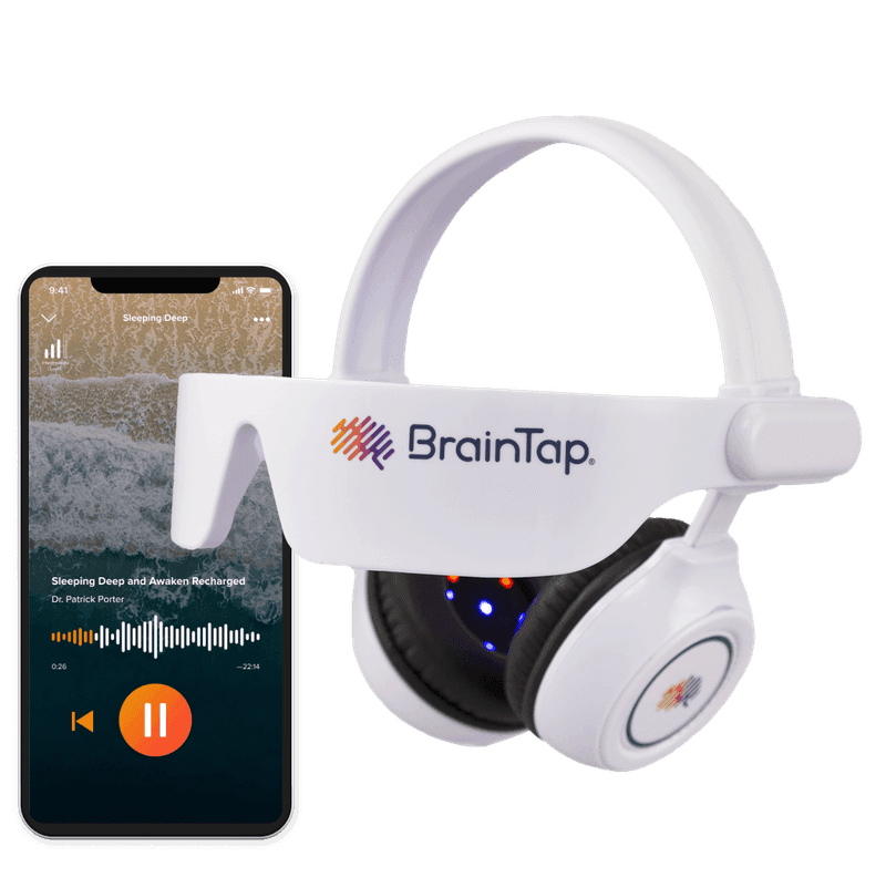BrainTap headset with companion app — guided brainwave entrainment